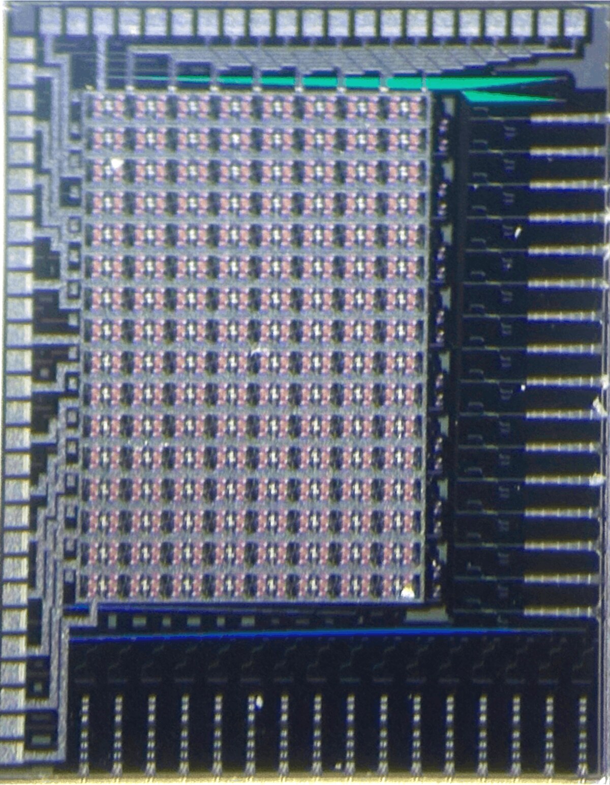 Die photo of the 16 by 16 reconfigurable photonic mesh